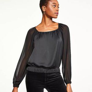 NEW Ann Taylor XS Black Top Sheer Cocktail Glam Festive Mob Wife Whimsigoth Punk